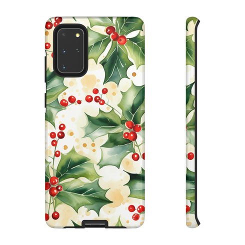 Christmas Holly on a Golden Background - Impact Resistant Phone Case Samsung Galaxy S20+ Glossy